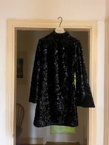 karen millen Velvet Sequin Flare Woven Mini Dress Navy Blue Uk8 - Picture 1 of 9