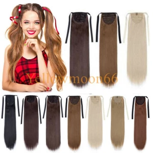 Straight Real Remy 100% Human Hair Clip in Ponytail Extensions Drawstring 80g - Picture 1 of 34