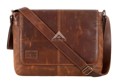 Vintage Leder Laptop Umhängetasche Schultertasche Kuriertasche Aktentaschen Bürotasche