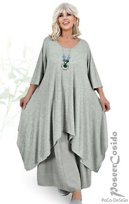 LAGENLOOK Strick Long-Shirt Tunika Kleid 44 46 48 50 52 54 56 58 salbei lindgrün - Bild 1 von 4