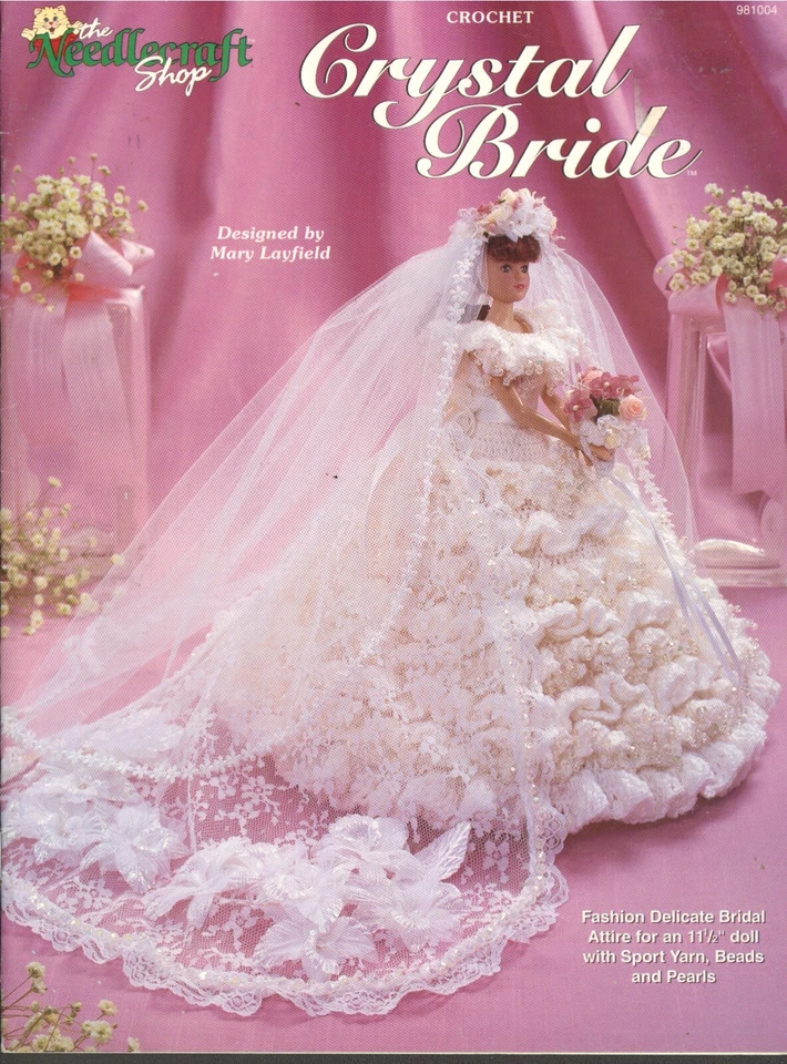 Crystal Bride Crochet Ruffled Gown Veil Head Piece Bouquet Holder Hairstyle - Image 1 of 1