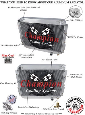 Radiador 2 filas 1" RR Champion, ventilador de 16" para Toyota Land Cruiser FJ65 1981-1990 Foto 1 de 4