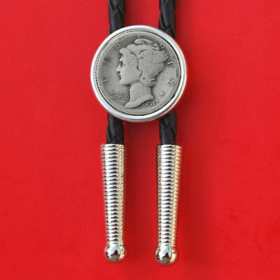 Moneda de diez centavos Mercury 90 % plata 36" cordón de cuero sintético corbata Bolo EE. UU. 1916 ~ 1945 NUEVO Foto 1 de 4