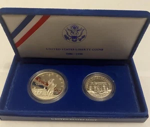 1986 US Mint Statue of Liberty Silver Proof 2 Coin Set w/ OGP Box & COA - Picture 1 of 7