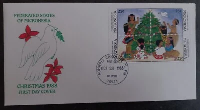1988 Micronesia Christmas FDC ties 4 Stamps cd Pohnpei Caroline - Image 1 of 2