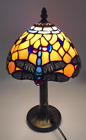 Tiffany Style Table Lamp, Marbled Lead Glass Shade, Ornate Bronzed Base