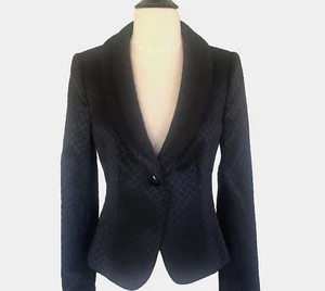 Armani Blazer Collezioni Antinea Navy Black Textured Italy Single Button Size 8 - Picture 1 of 17
