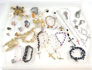 Religious Destash Lot Religious Item Lot Almost 1 LB / Medals / Jewelry / Pins - Picture 1 of 11