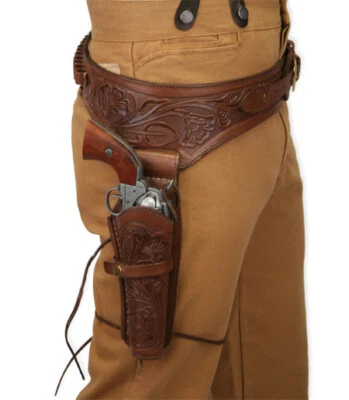 Gun Holster Belt Leather Revolver Pistol Tooled .22 .38/357 .44/45 Cal Western - Image 1 of 4