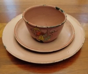 Vintage Scepter, Germany 3-pc Child Dutch PINK EnamelWare Cup-Saucer-Plate Set - Picture 1 of 8