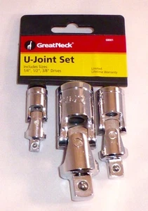 3pc GREAT NECK UNIVERSAL U JOINT 1/4" 1/2" 3/8" FLEX SWIVEL SOCKET ADAPTER SET - Picture 1 of 3