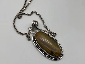 Sterling Silver 925 Necklace Pendant Tiger Eye 15.35g - Picture 1 of 8