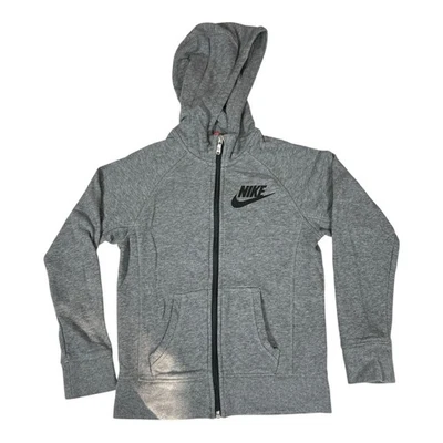 Nike Youth Gray Full Zip Hoodie Sweatshirt Jacket – Black Swoosh Logo - Image 1 of 4