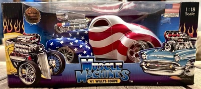 Muscle Machines '41 WILLYS -  ‘The AMERICAN FLAG’ - 1/18 - Die Cast - NIB - Image 1 of 4