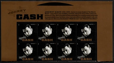 JOHNNY CASH US #4789 MUSIC ICON SONGWRITER LEGEND 8 VF FOREVER STAMPS HALF-SHEET - Image 1 of 2