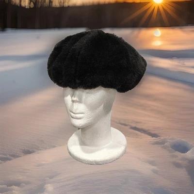 Mujer Invierno Negro Imitación Piel Elegante Sombrero Cosaco Ushanka Esquí Pistas Lujo Foto 1 de 4
