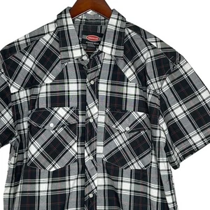 Men's Pearl Snap Shirt Short Sleeve Black White Large American Fusion Gear Retro - Picture 1 of 15