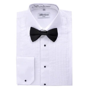 BERLIONI ITALY HERREN SMOKING FLIEGE LAYDOWN KRAGEN HEMD WEISS GRÖSSE 2XL - Bild 1 von 2