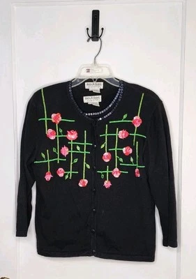 Jack B. Cardigã e camisa bordados com miçangas de lantejoulas rápidas rosa tamanho grande - Imagem 1 de 4