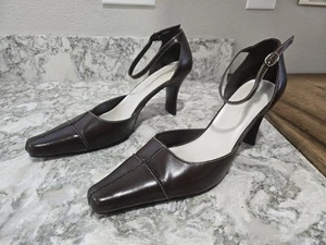  Worthington Women's Brown Leather Ankle Strap Heels Size 8.5 M  - Picture 1 of 5