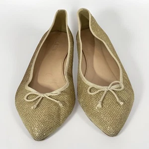 J Crew Size 8.5M Gold Metallic Ballet Flats Pointed Toe Leather Sparkly Shimmer - Picture 1 of 7