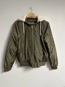 Hurley Jacket Girls Large Green Parka Full Zip Faux Fur Casual Stylish Youth - Picture 1 of 8