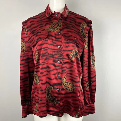 Blusa Roja Seda Estampado Paisley Escada Años 80 De Colección Hecha en W. Alemania Camisa Talla 38 Foto 1 de 4