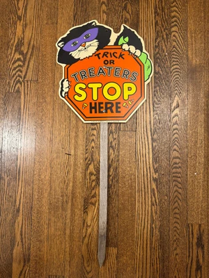 Letrero de Halloween de calabaza de gato negro vintage arte plástico de impacto Foto 1 de 2