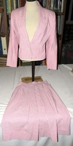 Talbots Pink & White Striped Skirt & Jacket Size approx 14 – see measurements - Picture 1 of 4