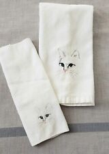 Vintage Cat Lover Bathcloth Hand Towel Set White Green Eyes Kitten R.A. Briggs 