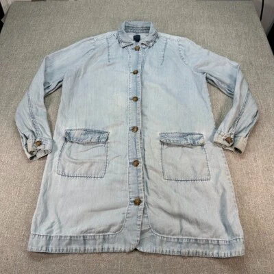 Chaqueta de mezclilla Jill para mujer grande alta azul abotonada lino algodón Foto 1 de 4