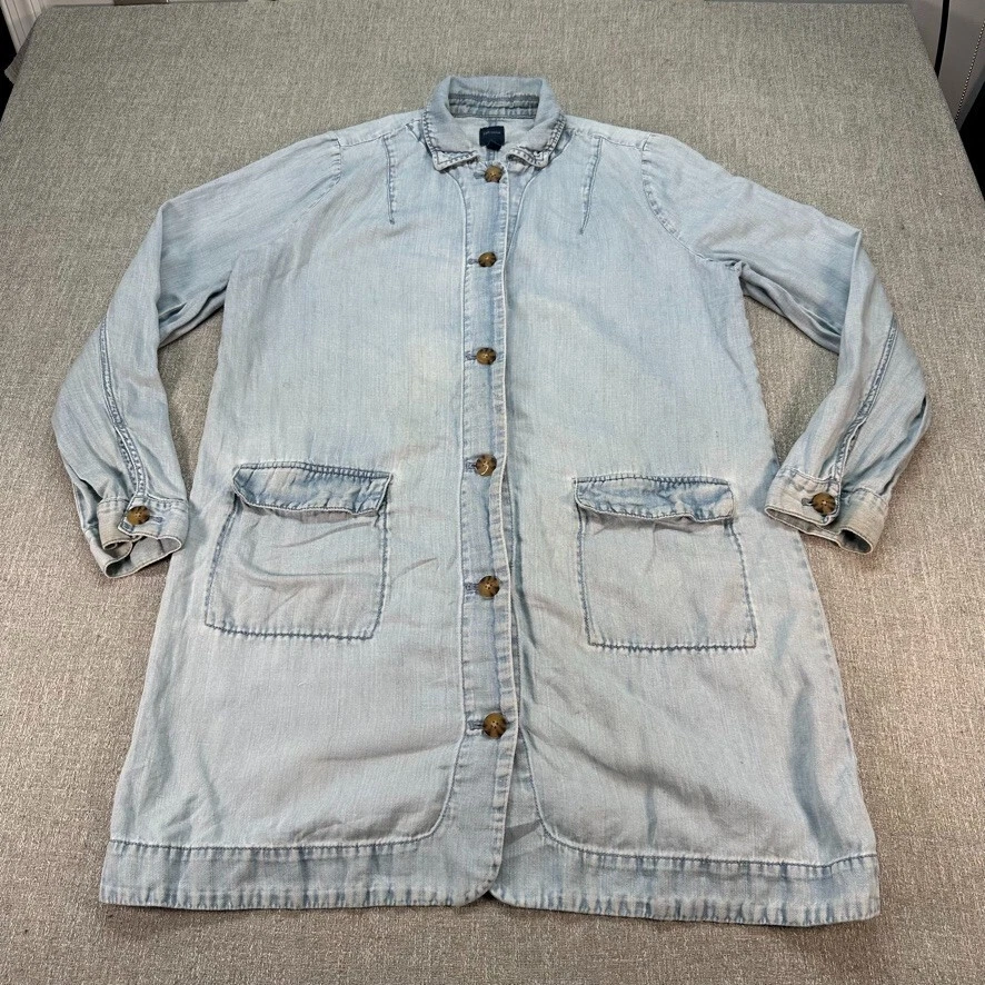 Jaqueta jeans feminina J Jill grande alta azul botão para cima linho algodão - Imagem 1 de 4