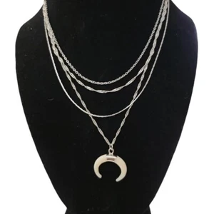 White Crescent Moon Chakra 4 Varied Chain Necklace Silver Tone Healing Holistic - Picture 1 of 6