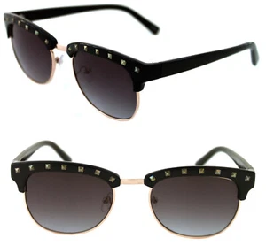 Men's Women's Half Shell Sunglasses Soho Horn Rimmed Black Gold Metal Studs 80's - Picture 1 of 10