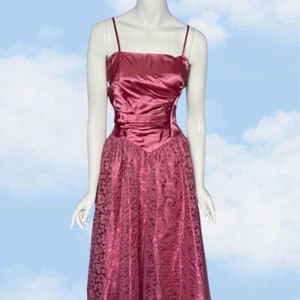 Vintage 70s 80s JCPenney Pink Floral LACE Satin Prom Party Dress Gown SZ 9/10 - Picture 1 of 5