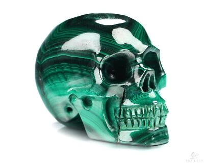 Calavera de cristal tallada a mano de malaquita de 2,0", realista, cristal curativo Foto 1 de 4