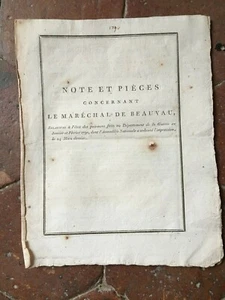 Note concernant le Maréchal de Beauvau relatif à l'état de paiemens Guerre 1790 - Imagen 1 de 3
