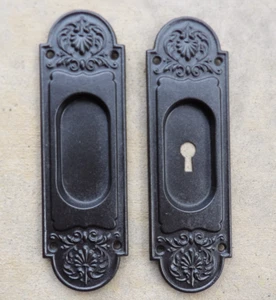 Set of Antique VICTORIAN Escutcheon Keyhole Door Faceplates Backplates Hardware - Picture 1 of 7