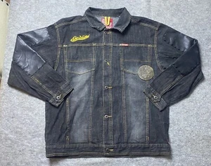 Vintage Ecko Unltd Denim Jean Jacket Mens Extra Large Gold Medal Black Button Up - Picture 1 of 15