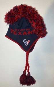 Huston Texans Beanie NFL Youth Tasseled Braids Mohawk Hat Blue and Red - Picture 1 of 19