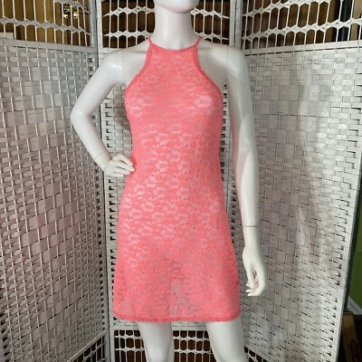 Halter Victorias Secret Chemise para mujer pequeño de encaje coral espalda en T elástico transparente Foto 1 de 4