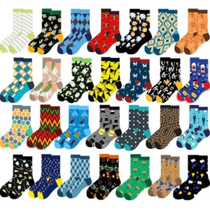 Mens Cotton Funny Socks Novelty Geometric Animal flower Dress Work Socks - Picture 1 of 30