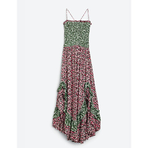 FREE PEOPLE SHIRRED FLORAL PRINTED RUFFLE MAXI DRESS SMALL