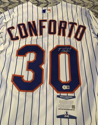 Michael Conforto Signed 2018 Mets Majestic Flex Jersey - Rusty Staub Patch & COA - Image 1 of 4
