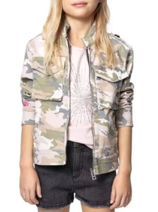 Zadig & Voltaire Girls Camouflage Printed Zip Up Jacket Coat Pink Beige Size 10 - Picture 1 of 11