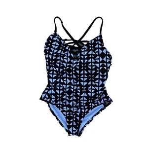 Time and Tru Badeanzug Einteiler Damen Large schwarz weiß geometrisches Muster - Bild 1 von 12