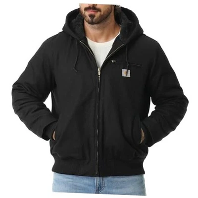 Men's Work Coat Washed Duck Fleece Lined Waterproof Workwear Fit Large Black - Image 1 of 4