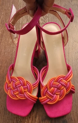 Sandalias Rampage RETRO Rosa Naranja Plataforma Tacón Tejido Nudo Correa Tobillo 8 Foto 1 de 4