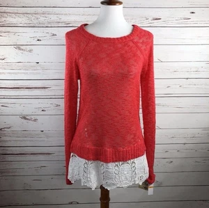Democracy Boho Spitzensaum Tunika Pullover Größe Medium rot orange Damen neu ohne Etikett - Bild 1 von 9