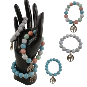 Lebensbaum Charm Stretch Armbänder 3er Set Rissstein Perlen Boho Schmuck - Bild 1 von 12